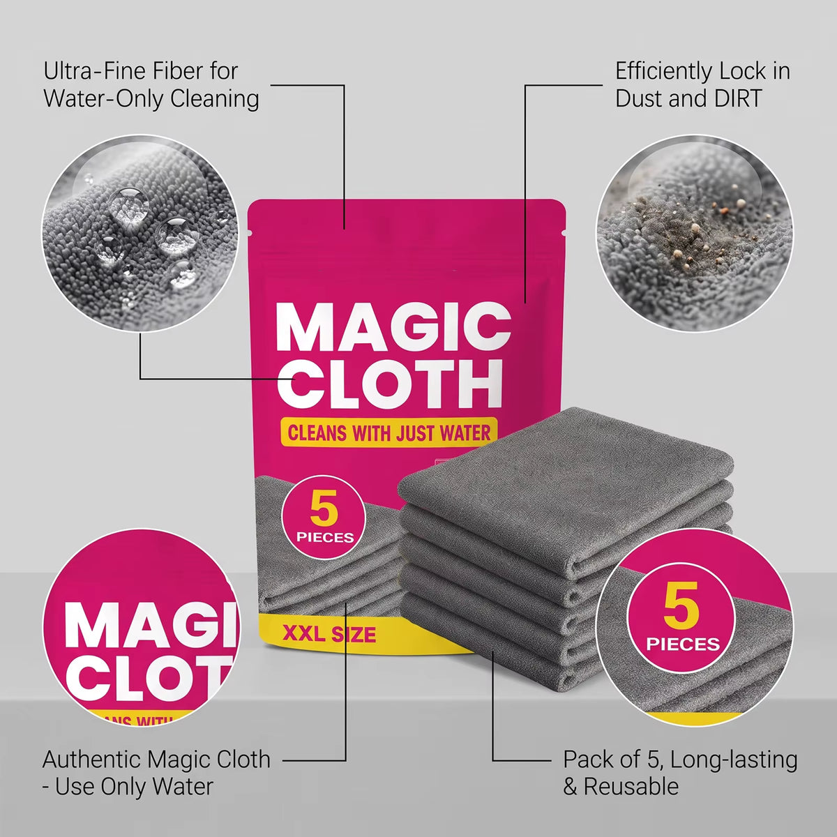 GlassNova™ – Reusable Nano-Microfiber Cleaning Cloths (5-Pack)