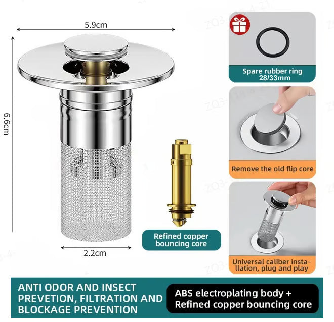 ClogSave™ – Universal Pop-Up Drain Filter & Stopper